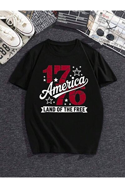 k222 تي شيرت وطني للنساء بتصميم "USA 1776" (قطعة واحدة)، قميص كاجوال بأكمام ق...