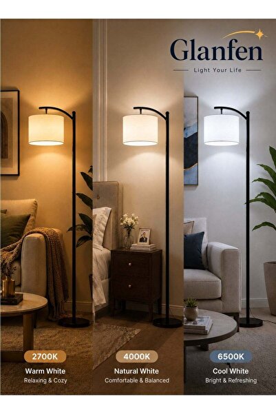 glanfen مصباح أرضي LED عصري بتصميم ريترو، 3 ألوان قابلة للتعديل، مصباح قائم م...