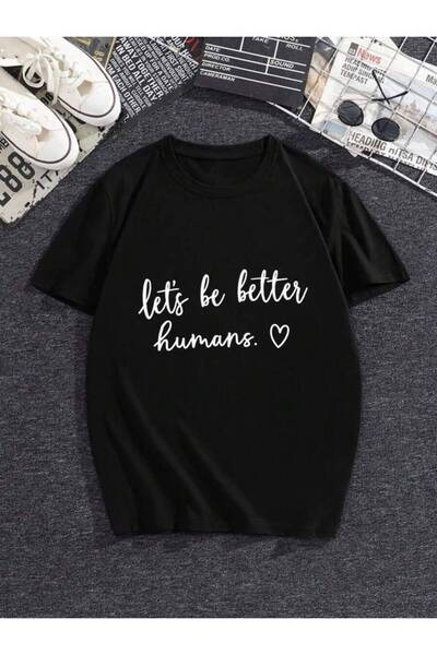 2BIR تي شيرت مطبوع عليه عبارة "Let's Be Better Humans" وقلب مطبوع عليه، تصميم...