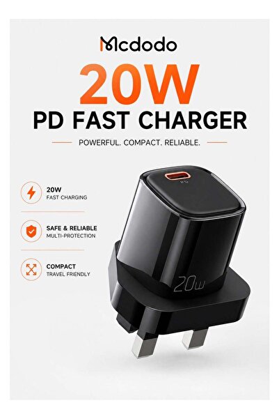 Mcdodo CH-4011 20W USB-C PD Fast Charger, UK Plug, Black, Single Port Type-C ...