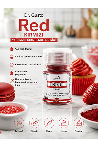 Dr. Gusto Red Kırmızı Yağ Bazlı Toz Gıda Renklendirici 7 G