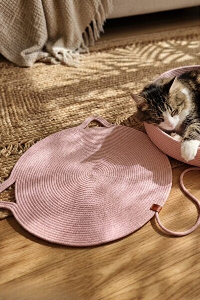 Reyo Pet Handmade Cat Scratching Mat with Toys, 100% Cotton Rope, Pink