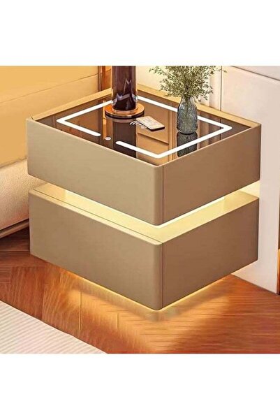 NKX Modern Bedside Nightstand Table with LED Mirror, Sensor Light, Wireless C...