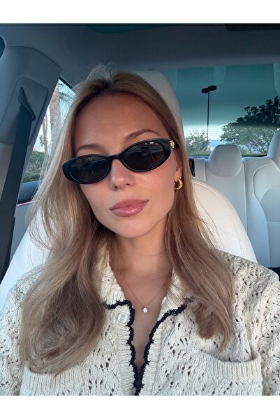 yako eyewear GG Kadın Siyah Oval Cat Eye Güneş Gözlüğü UV400 Gold Detaylı Ret...