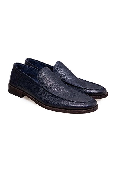 FRANCO CALVANI Dark Blue Color Laceless Genuine Leather Men's Shoes