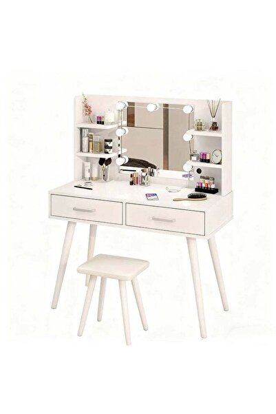 JCB CHIC Vanity Desk with Mirror and Stool, Makeup Vanity Table with Storage ...