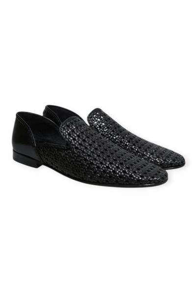 FRANCO CALVANI Black Color Laceless Genuine Leather Men's Shoes