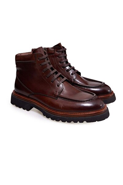FRANCO CALVANI Brown Lace-Up Genuine Leather Men's Boots