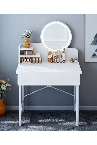 Generic Simple Makeup Vanity Dressing Table, Steel Leg Small White Table with...