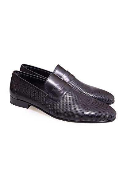 FRANCO CALVANI Black Color Laceless Genuine Leather Men's Shoes