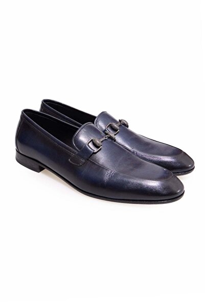 FRANCO CALVANI Dark Blue Color Laceless Genuine Leather Men's Shoes