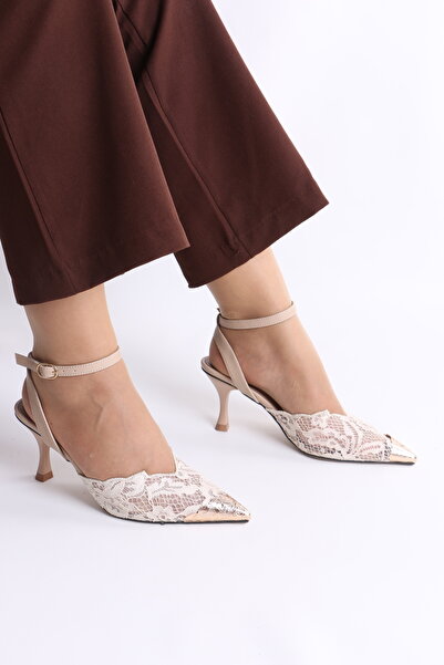tulin women Lony Lace Embroidery Detail Ankle Strap Thin Heeled Women's Shoes...