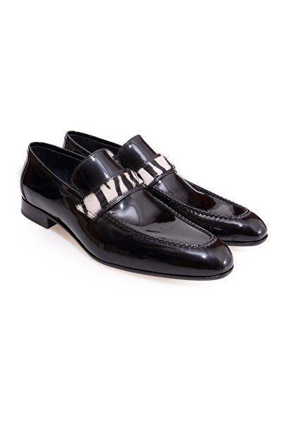FRANCO CALVANI Black Color Laceless Genuine Leather Men's Shoes