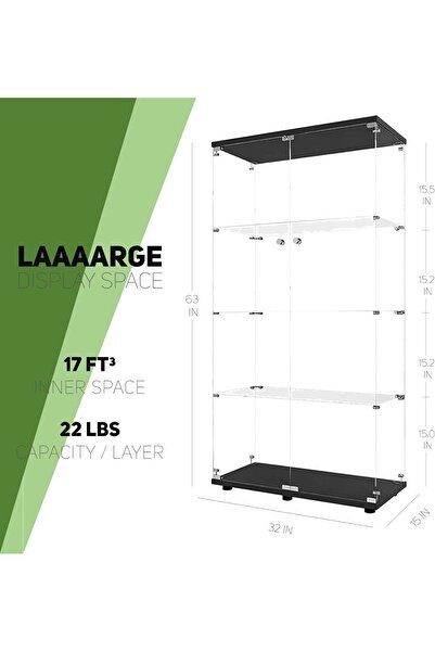 SS TECH Glass Display Cabinet with 4 Shelves, 2 Doors Curio Cabinets for Livi...