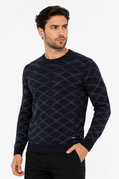 Pulltonic Men's Crew Neck Abstract Patterned Knitwear Sweater