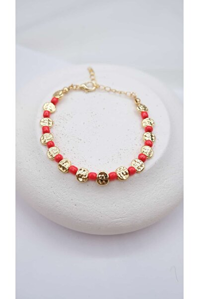 Jerie Colorful Bead Detail Gold Crushed Bracelet