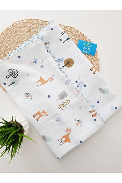 artıbebe Deer Patterned Double-Layer Muslin Blanket | 100% Cotton Muslin Cloth | Baby Swaddle, Nursing Cover