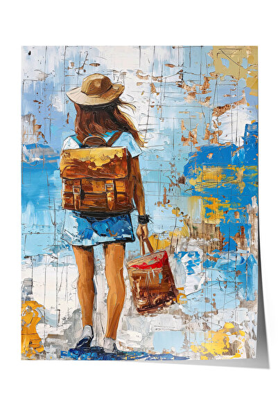 Zestia Oil Painting Art Premium Poster, Backpack Traveller Woman Figure, No: ...