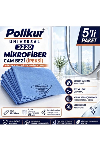 Polikur 3220 Universal Mikrofiber Cam Bezi 40*50cm (5 adet)