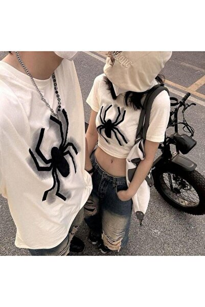 Minga London White Spider Patterned Vintage Y2K Oversize T-Shirt |   Lover/Co...