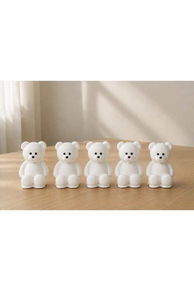 5’li Mini Ayıcık Dekoratif Biblo Seti – Beyaz Sevimli Ayı Figürü 3x5 cm