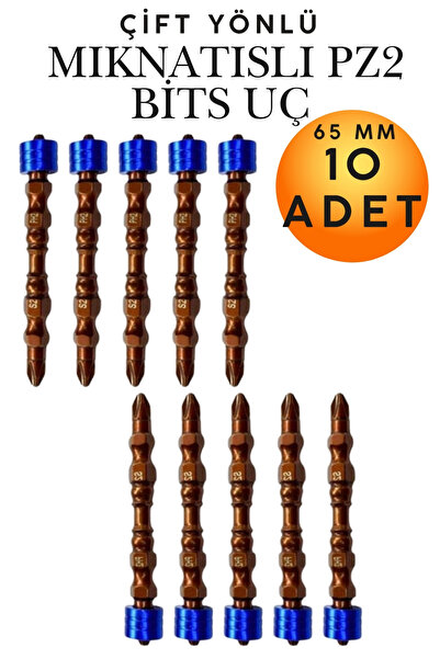 KAYRA LEATHER CRAFT 10 Adet Çift Yönlü Mıknatıslı Bits Uç Seti Pz2 65 mm - S2...