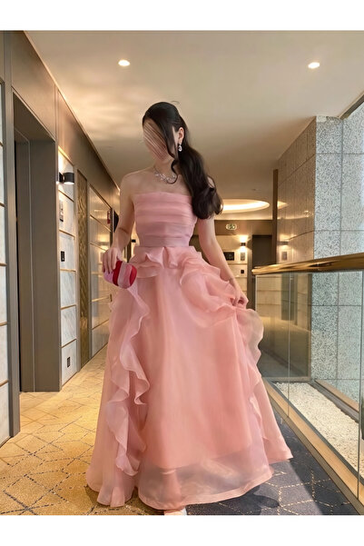 Generic Brand Dark Pink Evening Dress with Soft Ruffles