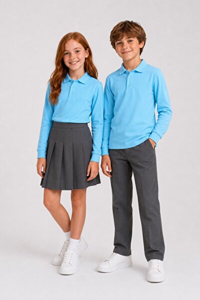 The Clover Girls & Boys Unisex Blue 100% Cotton Polo Collar Long Sleeve 2-Pie...