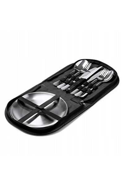 NO BRAND Set de picnic turistic camping tacâmuri vase metalic pentru 2 persoa...