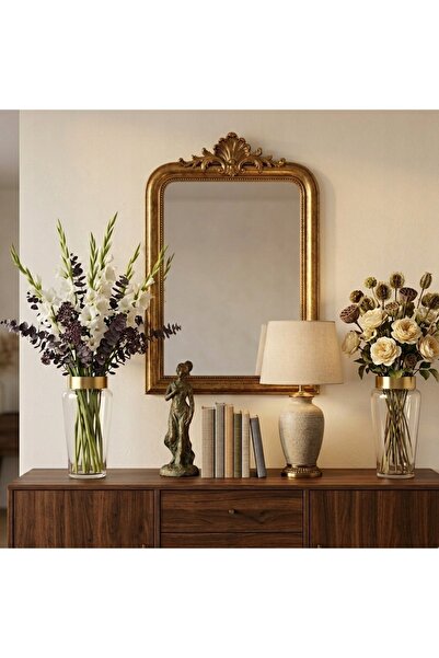 NO BRAND WAZON STICLĂ DECORATIVĂ CU FLORI ELEGANT 25 CM AURIU