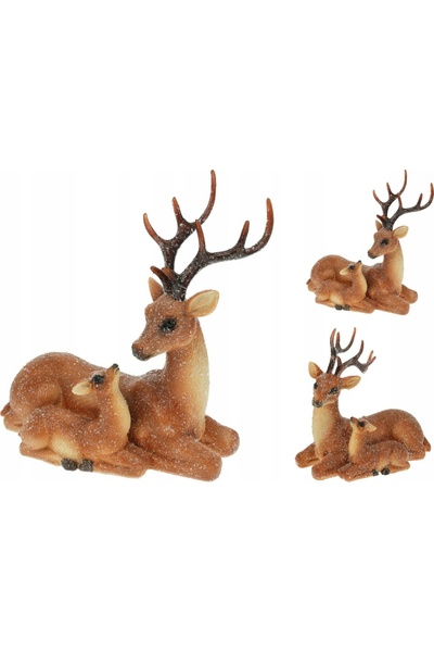 Home Styling Collection Figurină ren de 20cm cu ren pui - Decorațiune de Crăc...