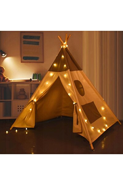 NO BRAND Cort pentru copii Tipi Wigwam Bază Stabilă + Saltea Moale + Lumini LED