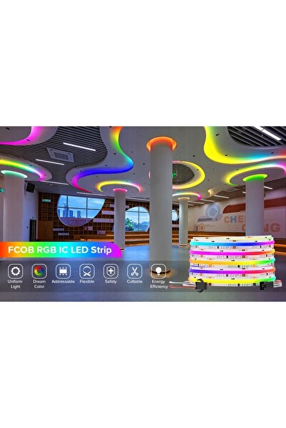 NO BRAND Set de 5 m de bandă LED COB RGB 24 V 100 W Magic Pixel cu controler ...