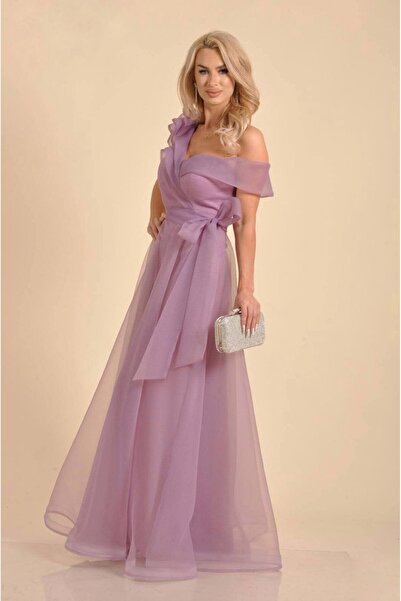 ANAIL Fashion Rochie lungă elegantă din organza cu volane și cordon în talie