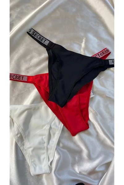 NİVENE SET TANGA BRAZILIANĂ CU PIETRE 3 PIESE NEGRU ALB ROȘU