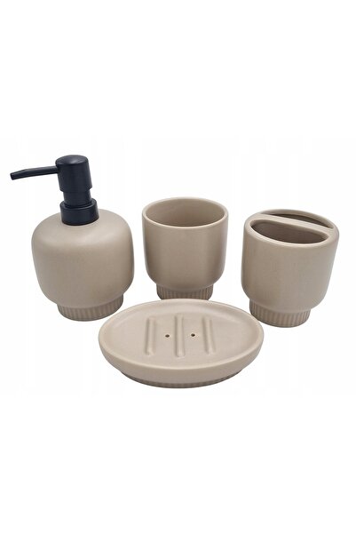NO BRAND SET DE BAIE LN2416 DOZATOR CUPE SABONIERĂ BEJ 4 piese