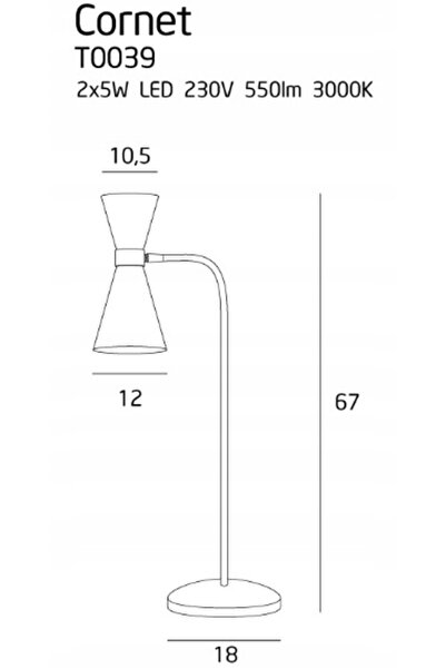NO BRAND Maxlight CORNET 10W Negru Auriu Lampă de birou LED cu abajur conic