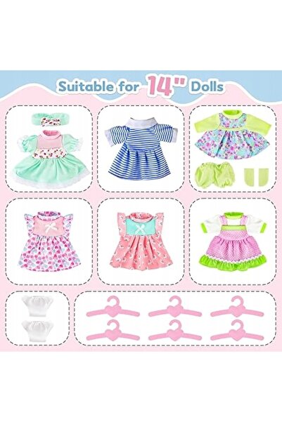NO BRAND SET HĂINUȘI PENTRU PĂPUȘI 28-36 CM, 6 ROCHII, CHILOȚI, UMBRELE DE HA...
