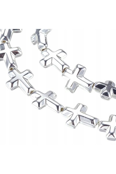 NO BRAND Pandantiv cruce din hematit placat cu platină 10x10x4mm, șirag de ap...