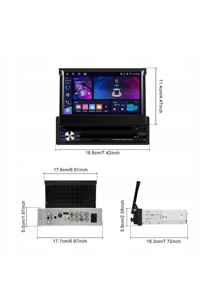 ALLNOEL Radio auto 1DIN 7'' cu ecran retractabil, CarPlay, Android, WiFi, RDS...