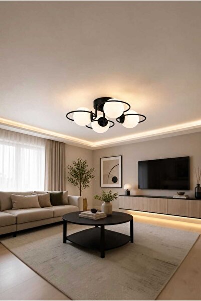 Elizim Home Lighting Alyra 4’lü Cam Küre Modern Plafonyer Avize Dekoratif Hal...