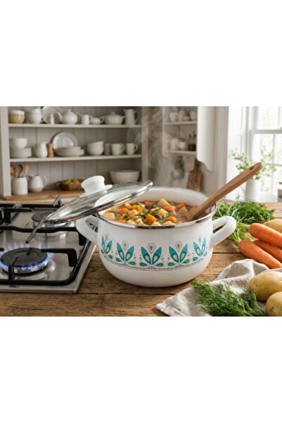 NO BRAND Pleszew Pyza Camellia 20cm 4.2L Oală emailată albă cu capac, pentru ...