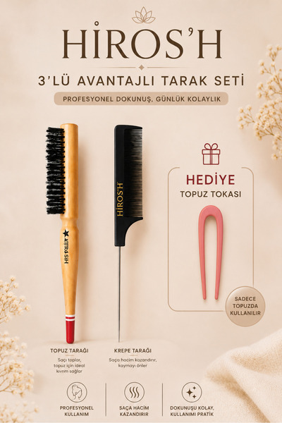 HİROS'H Professional Bun Comb and Bun Clip Set
