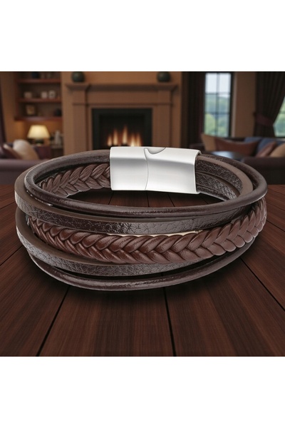 NO BRAND Brățară din piele maro multistrat 23cm unisex cadou