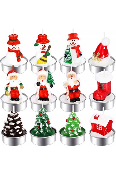 NO BRAND Lumânări de Crăciun tip tealight, 12 bucăți, figurine Moș Crăciun, o...