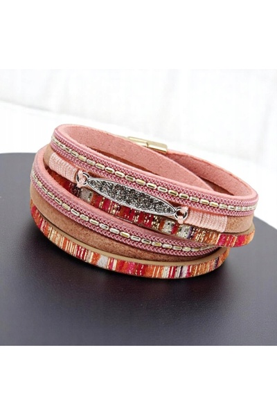 NO BRAND Brățară de damă BOHO roz cu pană de cristal 19,5 cm