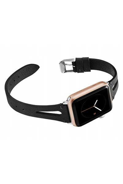 NO BRAND Curea din piele Alogy pentru Apple Watch 42/44/45/49 mm, negru