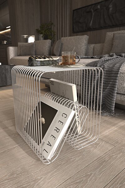 boz concept home Space Age Metal Yan Sehpa Dergilik Plaklık Pikap Sehpası 42,...