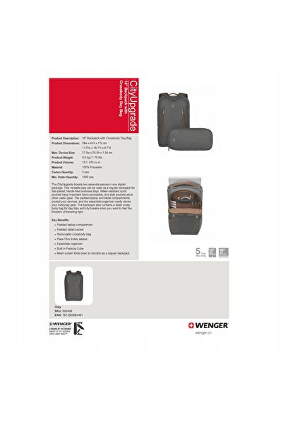 Wenger Rucsac gri cu 2 compartimente pentru laptop de 16 inch 606489