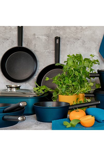 NO BRAND 813286 Set de oale și tigăi cu înveliș Qualum Basic Azzurro 9el AMBI...
